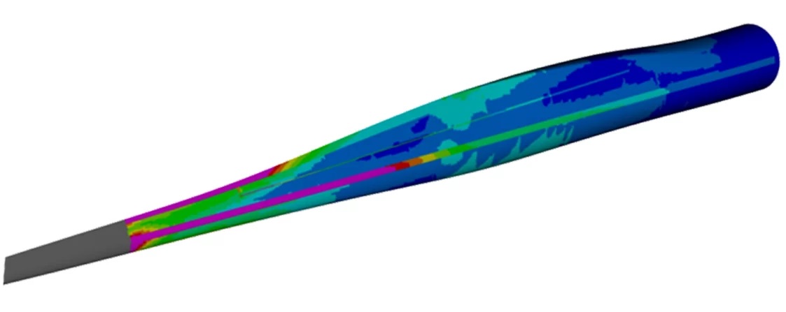 Mechanical model (top) and plot visualization of a turbine blade